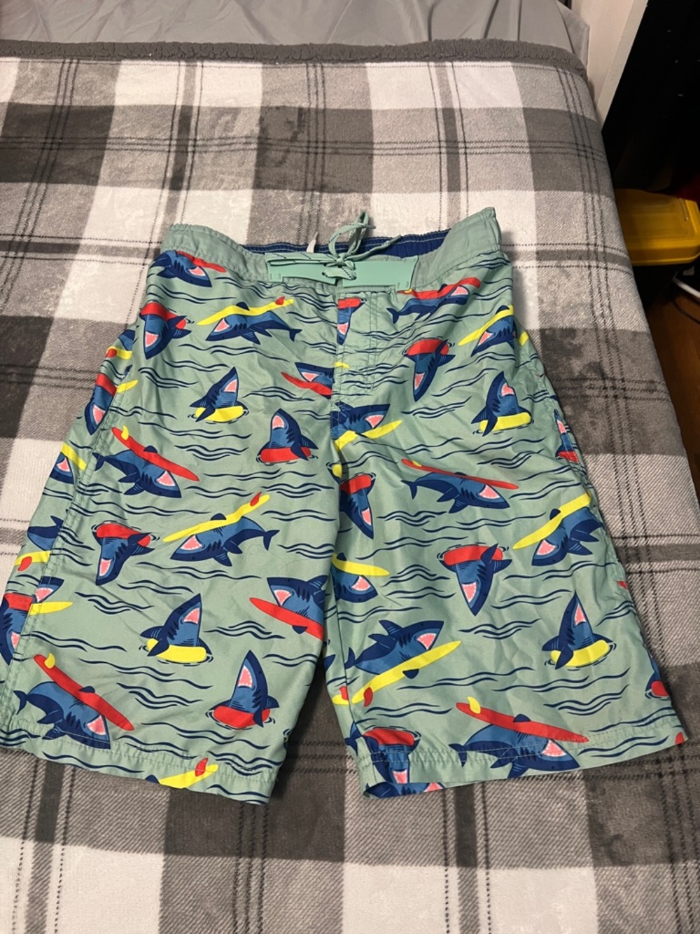Mint Green Shark & Surfboard Swim Trunks